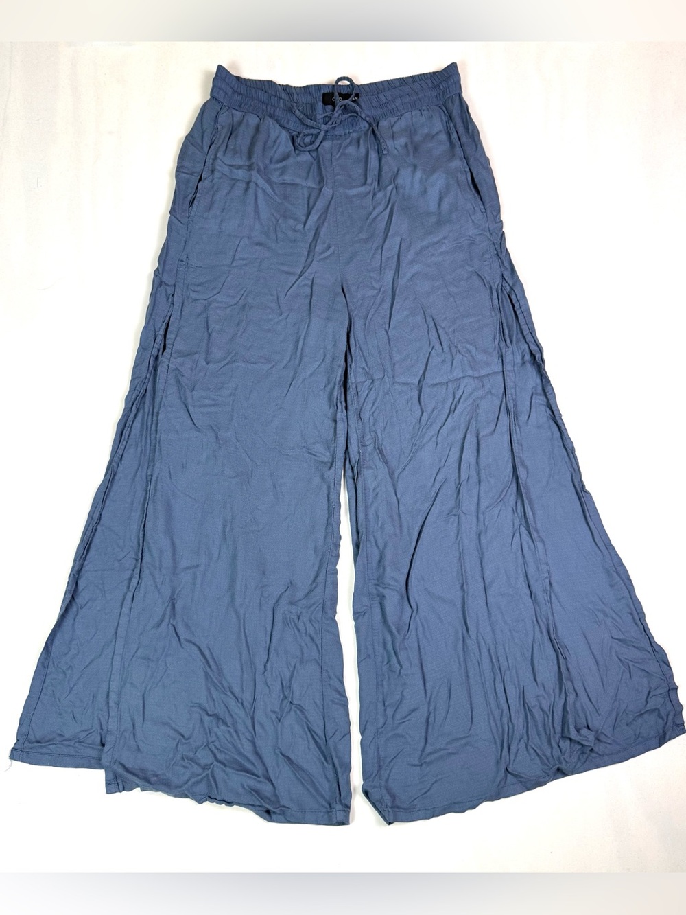 Onia Blue Wide Leg Side Slit Drawstring Flowy Rayon Pants Women's Medium
